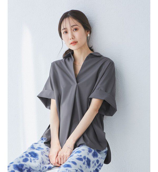 Rope&rsquo;Picnic「【UVカット・接触冷感・イージーケア】スキッパーシャツブラウス」|シャツ・ブラウス|