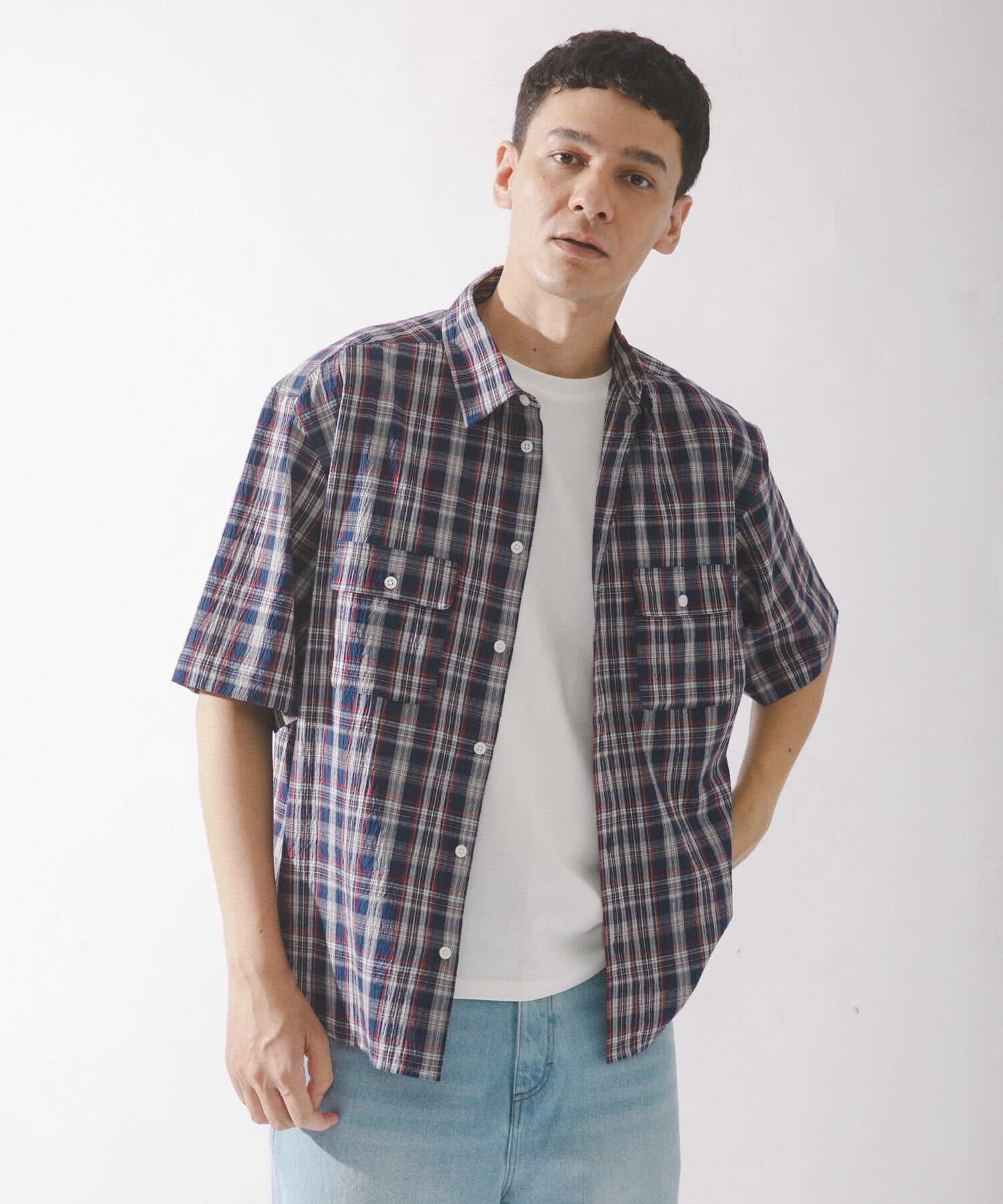 Sonny Label 「ワッシャーチェックショートスリーブシャツ」|シャツ・ブラウス|ブルー系その他