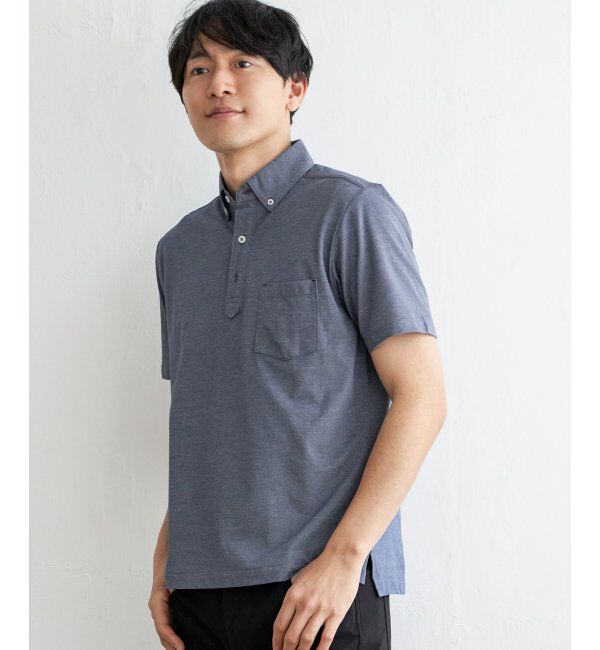 IKKA LOUNGE「【吸水速乾／イージーケア】アーバンドライボタンダウンポロシャツ」|Tシャツ・カットソー|ブルー