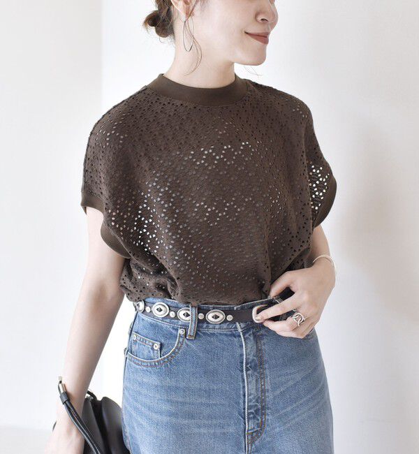 SHIPS for women「《一部追加予約》【WEB限定】〈手洗い可能〉アイレット クルーネック プルオーバー」|Tシャツ・カットソー|ブラウン系