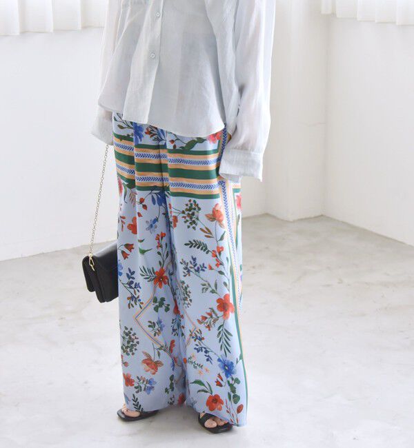 quaranciel「quaranciel:〈手洗い可能〉SPRINTEX フラワーパネル柄 スカーフ ワイド パンツ」|その他|