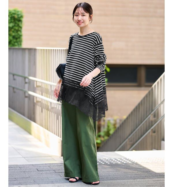 SLOBE IENA「《シリーズあり/予約》レースコンビボーダーカットソー」|Tシャツ・カットソー|