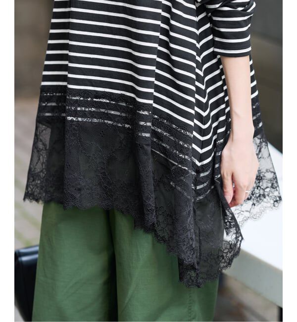 SLOBE IENA「《シリーズあり/予約》レースコンビボーダーカットソー」|Tシャツ・カットソー|