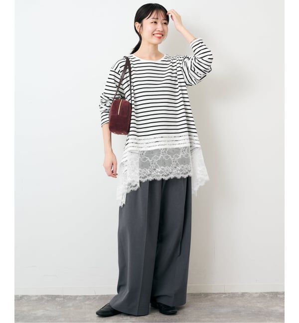 SLOBE IENA「《シリーズあり/予約》レースコンビボーダーカットソー」|Tシャツ・カットソー|