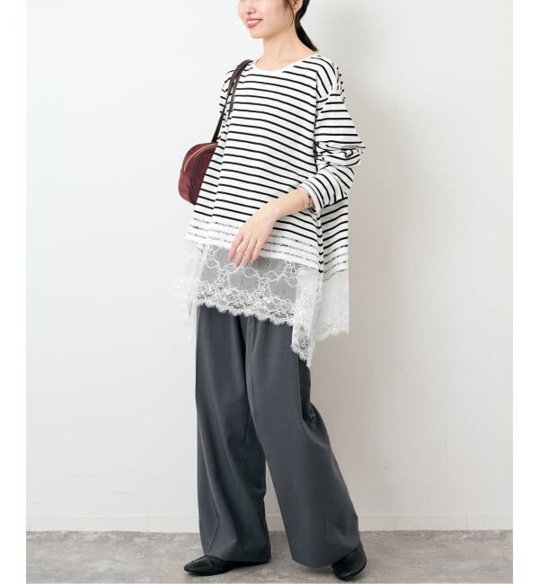 SLOBE IENA「《シリーズあり/予約》レースコンビボーダーカットソー」|Tシャツ・カットソー|