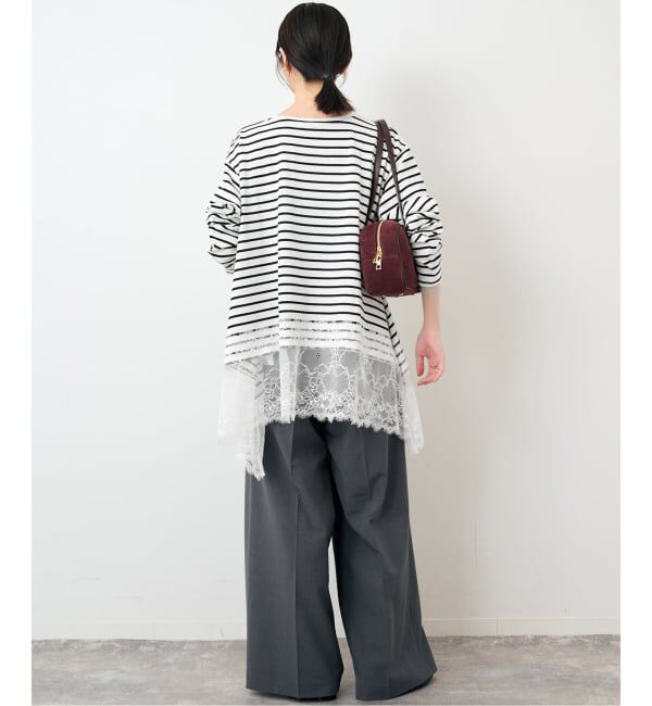 SLOBE IENA「《シリーズあり/予約》レースコンビボーダーカットソー」|Tシャツ・カットソー|