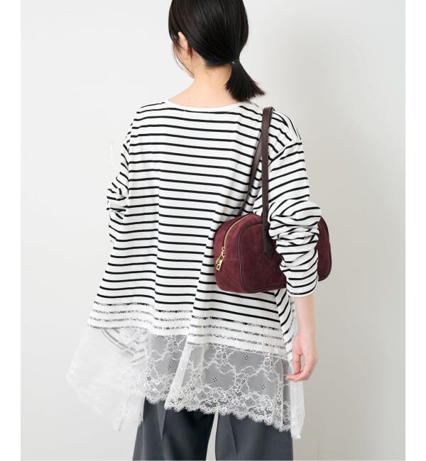 SLOBE IENA「《シリーズあり/予約》レースコンビボーダーカットソー」|Tシャツ・カットソー|