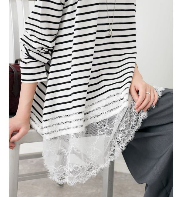 SLOBE IENA「《シリーズあり/予約》レースコンビボーダーカットソー」|Tシャツ・カットソー|