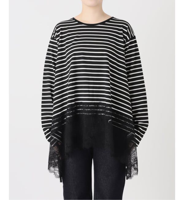 SLOBE IENA「《シリーズあり/予約》レースコンビボーダーカットソー」|Tシャツ・カットソー|