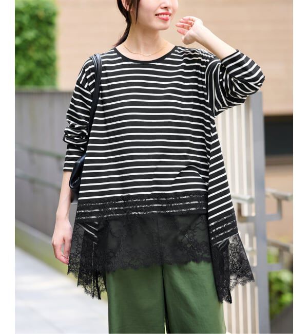 SLOBE IENA「《シリーズあり/予約》レースコンビボーダーカットソー」|Tシャツ・カットソー|