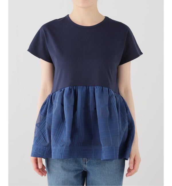  「【洗える】TORRAZZO DONNA/トラッゾドンナ シアーチェックコンビペプラムプルオーバー」|Tシャツ・カットソー|