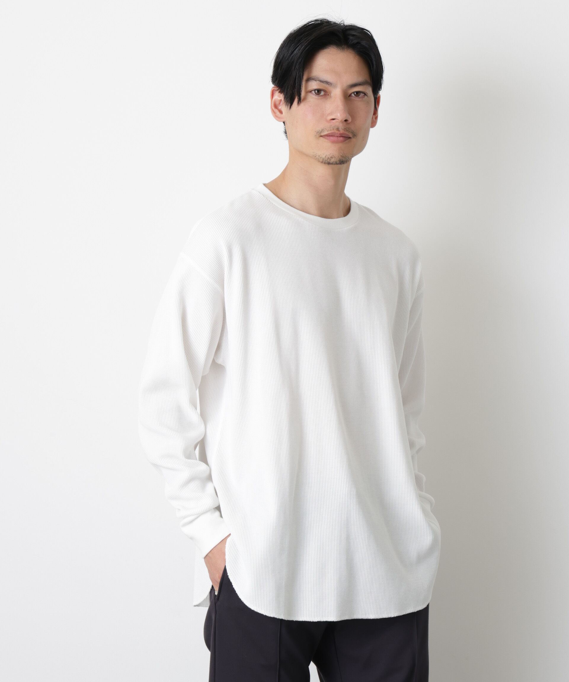 NANO universe「ミニワッフルクルーネックTシャツ 長袖」|Tシャツ・カットソー|