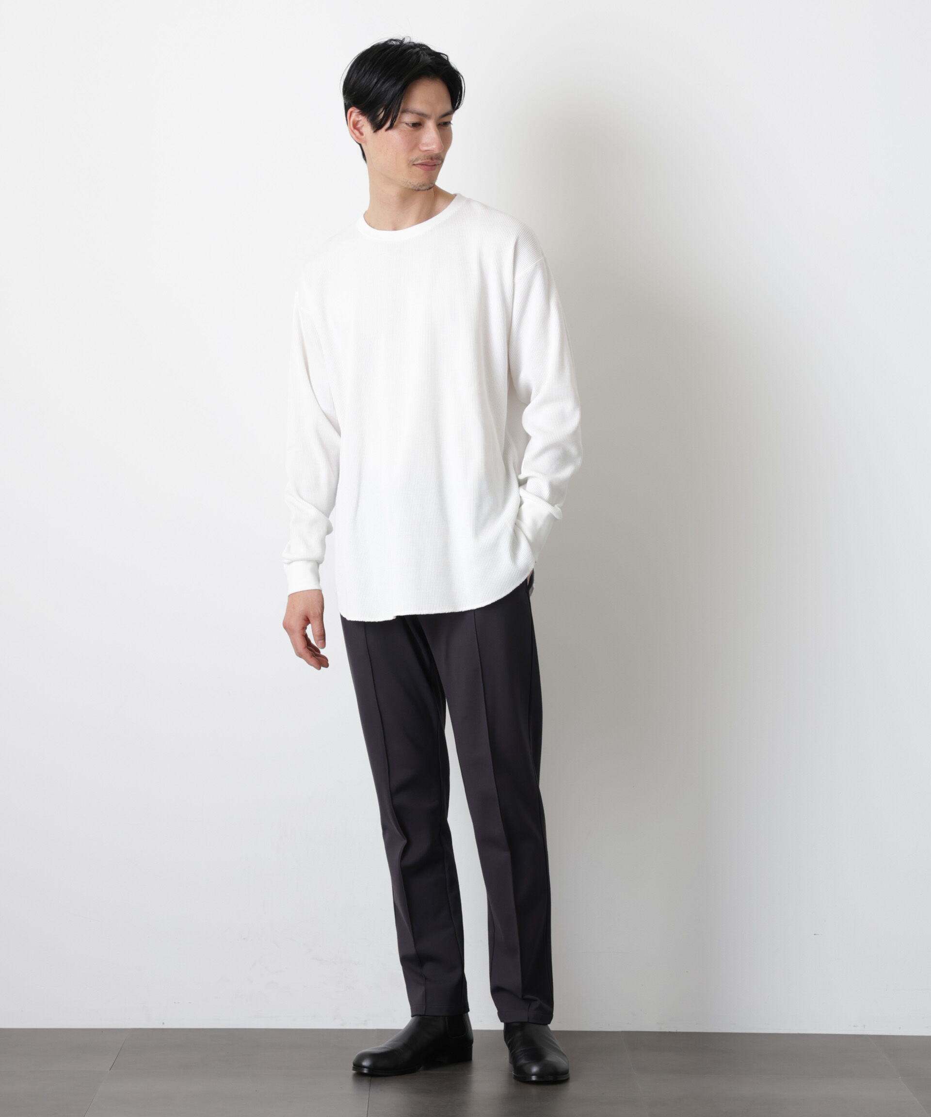 NANO universe「ミニワッフルクルーネックTシャツ 長袖」|Tシャツ・カットソー|
