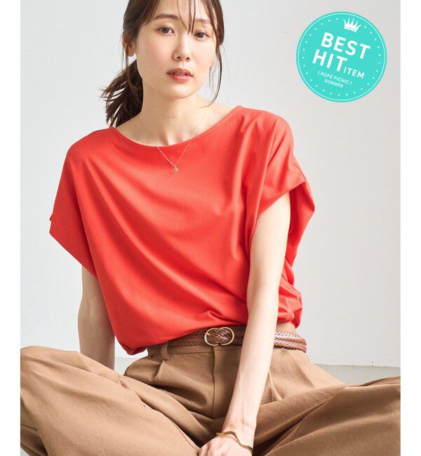 Rope&rsquo;Picnic「【ベストヒット】二の腕すっきり見えカットトップス/UV・接触冷感・吸水速乾」|Tシャツ・カットソー|オレンジ(70)