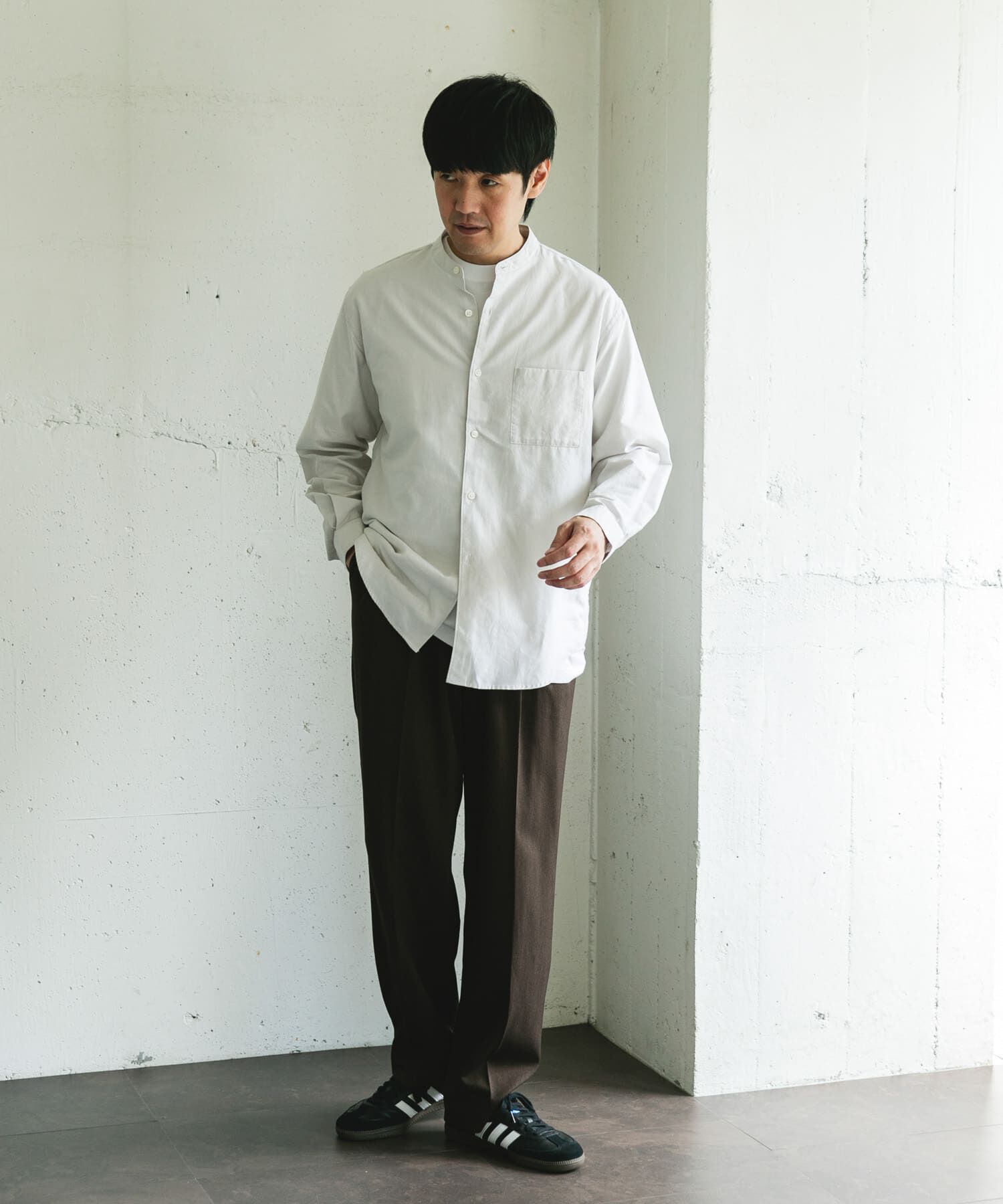 URBAN RESEARCH DOORS「ピーチ起毛 バンドカラー ロングスリーブシャツ」|シャツ・ブラウス|