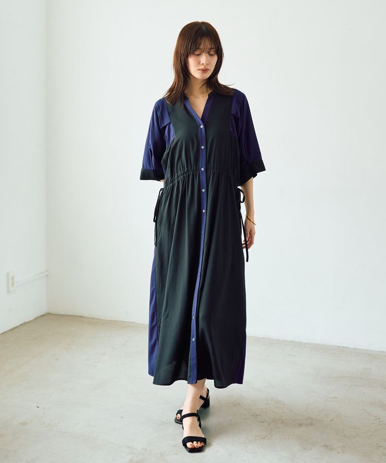 Editt by YECCA VECCA「配色デザインシャツワンピース」|ワンピース|Black