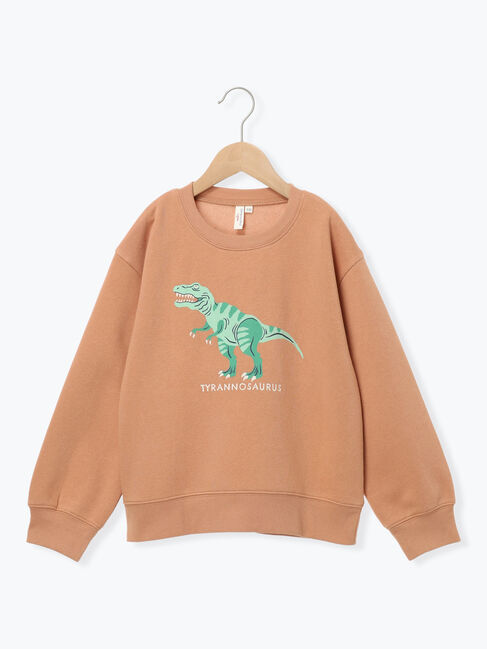 Samansa Mos2 Lagom「恐竜プリント裏起毛トレーナー」|Tシャツ・カットソー|オレンジ