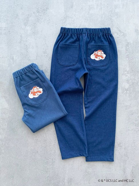 Samansa Mos2 Lagom「【おさるのジョージ】デニム風カットツイルパンツ」|その他|ネイビー