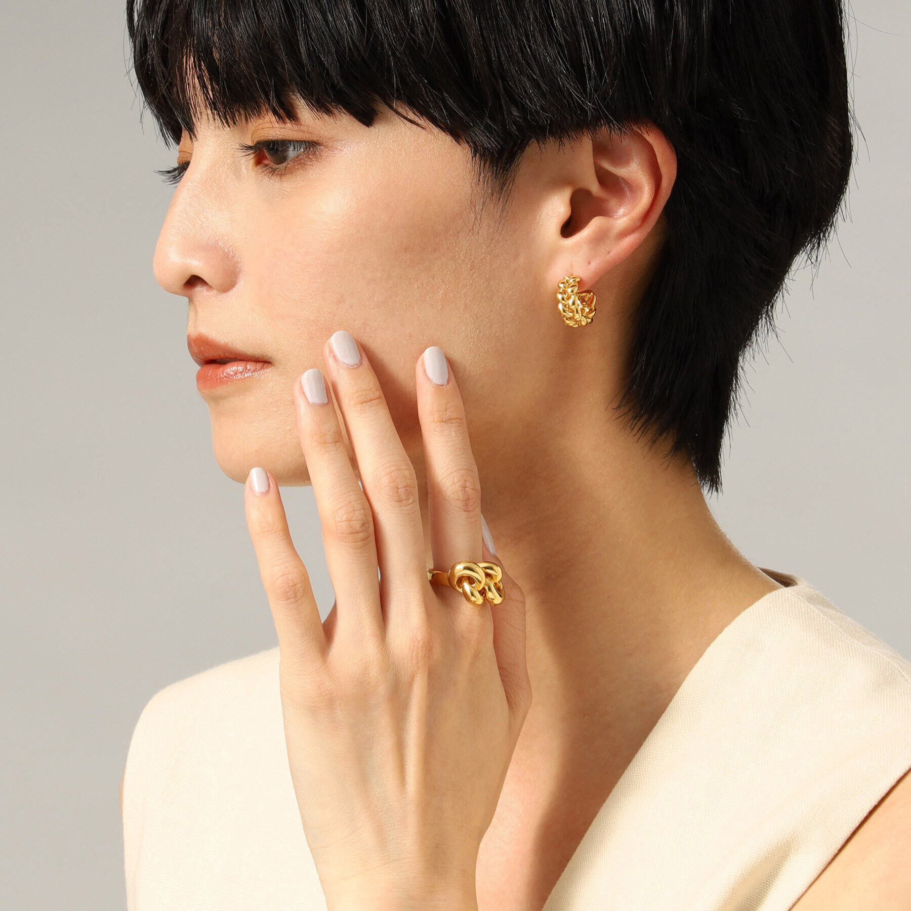COCOSHNIK ONKITSCH「シルバー ニッティングモチーフ フープピアス GP」|ピアス|