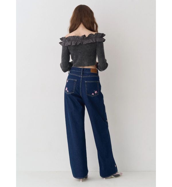 EVRIS「Embroideryカットアウトワイドデニムパンツ【セットアップ着用可能】」|デニム|
