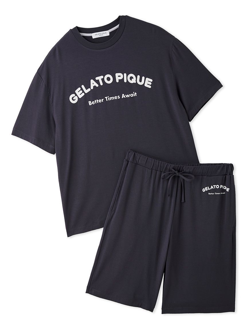 GELATO PIQUE HOMME「【HOMME】【接触冷感】カジュアルレーヨンロゴTシャツ&ハーフパンツセット」|ルームウェア|NVY