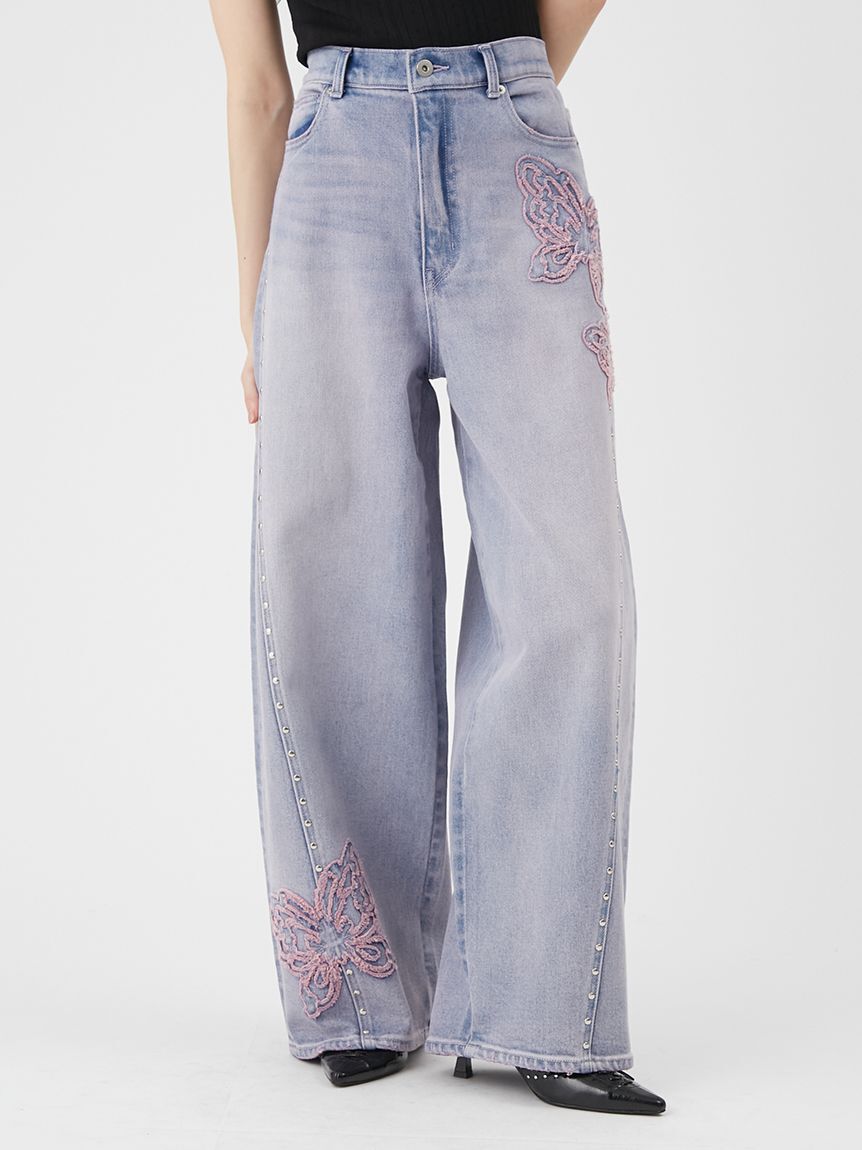 LILY BROWN「【LILY BROWN&times;ANNA SUI】バタフライワイドデニムパンツ」|デニム|