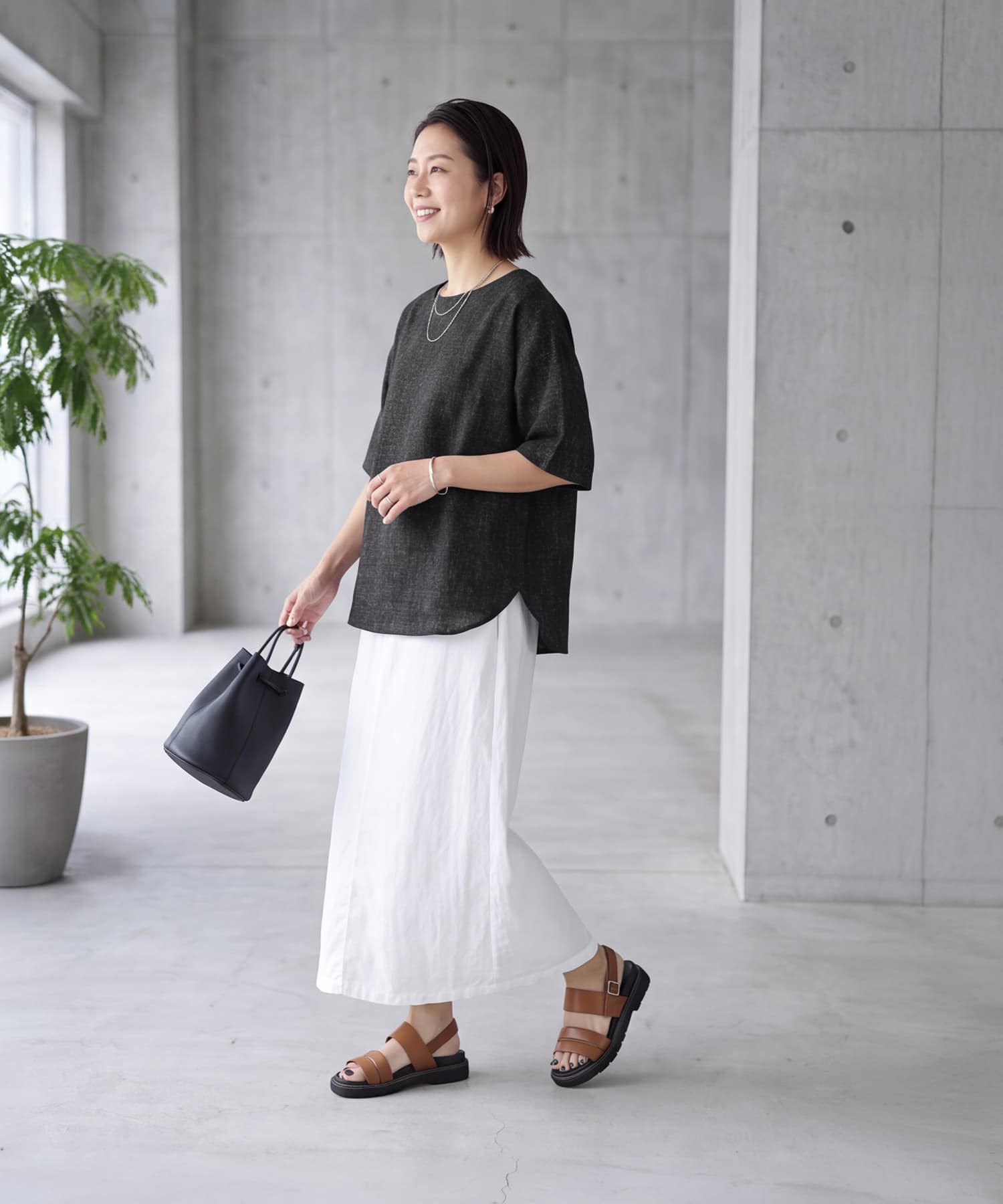 STYLE DELI「涼しい麻調５分袖プルオーバーブラウス」|シャツ・ブラウス|
