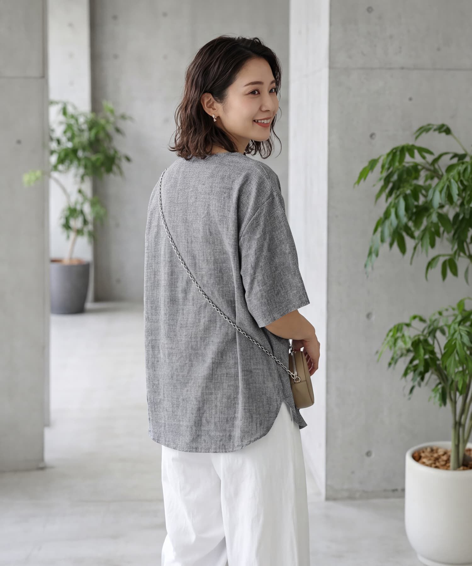 STYLE DELI「涼しい麻調５分袖プルオーバーブラウス」|シャツ・ブラウス|