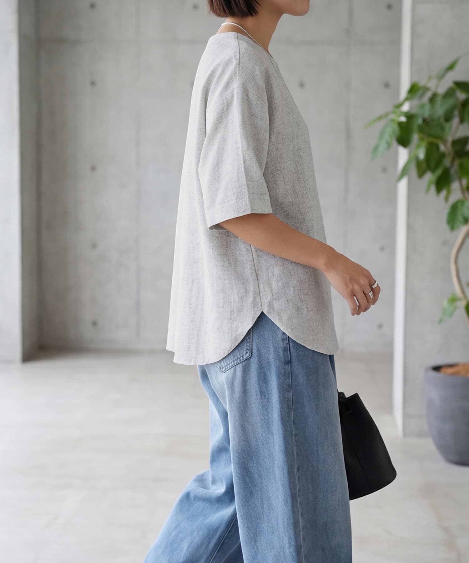 STYLE DELI「涼しい麻調５分袖プルオーバーブラウス」|シャツ・ブラウス|