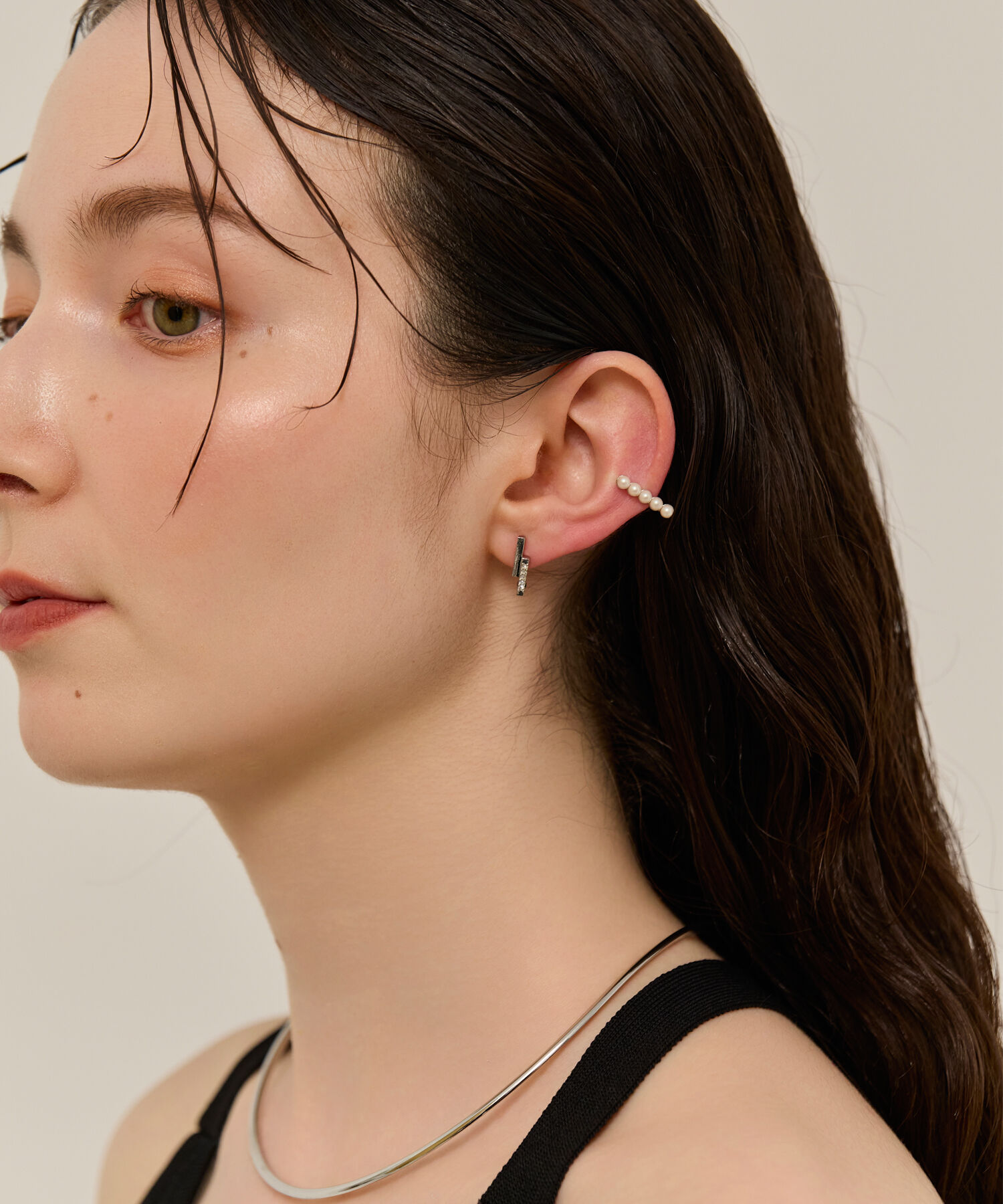 Phoebe「【金属アレルギー対応】デュオバービジューイヤリング　シルバー/ニッケルフリー」|イヤリング|