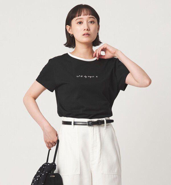UNITED ARROWS green label relaxing「＜To b. by agnes b.コラボ＞ロゴ リンガー Tシャツ」|Tシャツ・カットソー|BLACK