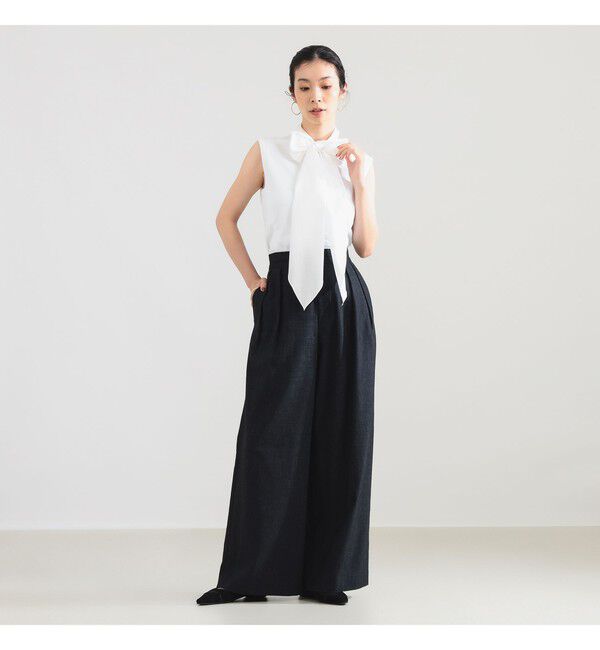 Demi-Luxe BEAMS 「AK+1 / コットン リボン ノースリーブ カットソー」|Tシャツ・カットソー|