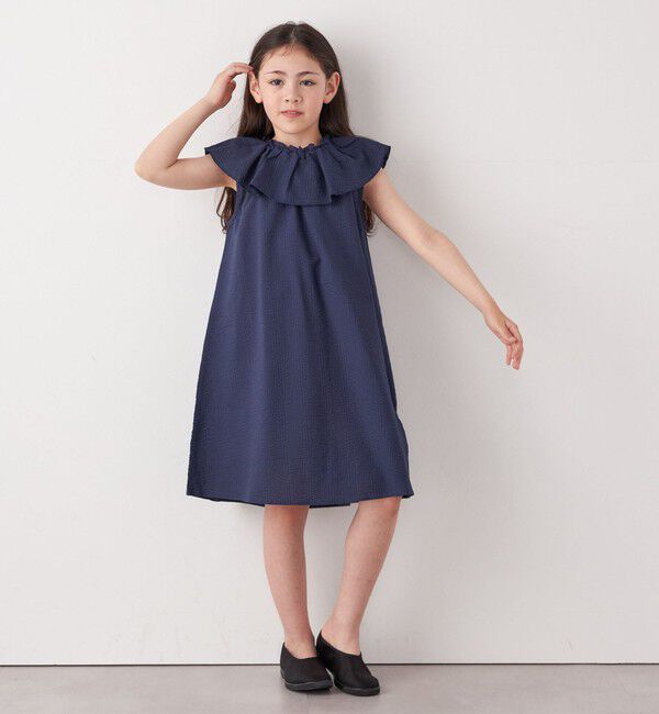 SHIPS any「SHIPS any: シアサッカー フリルカラー ノースリーブ ワンピース <KIDS>」|ワンピース|