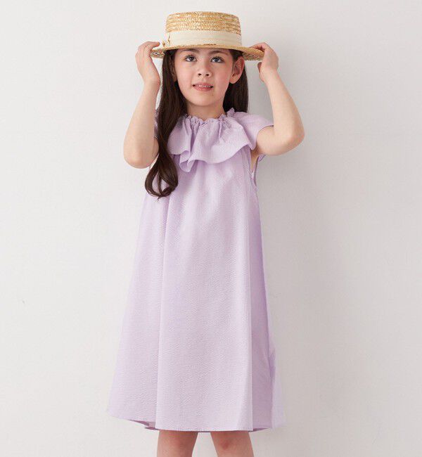 SHIPS any「SHIPS any: シアサッカー フリルカラー ノースリーブ ワンピース <KIDS>」|ワンピース|ラベンダー