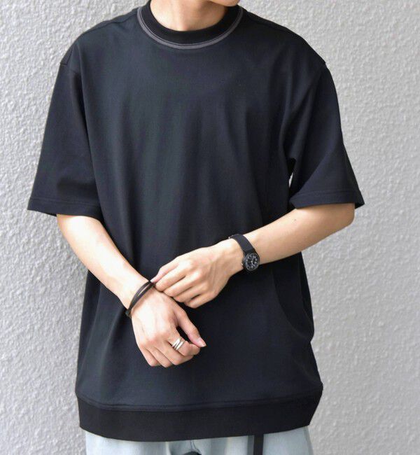 SHIPS any「SHIPS any:〈洗濯機可能〉エアロ スケープ メッシュ 鹿の子 リブ Tシャツ◇」|Tシャツ・カットソー|ブラック