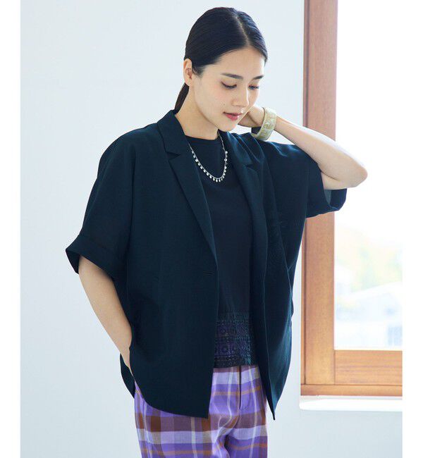 自由区「【カタログ掲載・人気素材・NEWアイテム】ラスティックメッシュハーフスリーブ ジャケット」|テーラードジャケット|