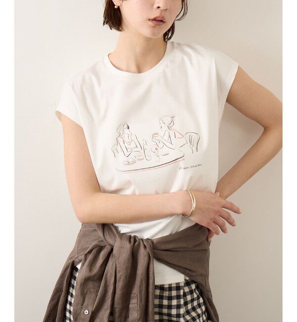 ROPE「【YUKO SAEKI for ROPE&rsquo;・コラボレーション】フレンチスリーブプリントTシャツ/イージーケア」|Tシャツ・カットソー|