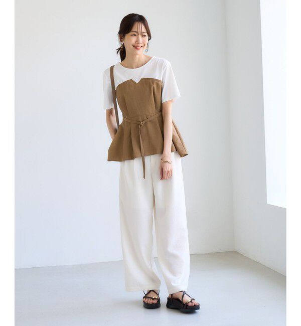 Rope&rsquo;Picnic「【ちゃんと+かわいい保証】エアリーリネンライク ドッキングカットトップス/UVケア」|Tシャツ・カットソー|