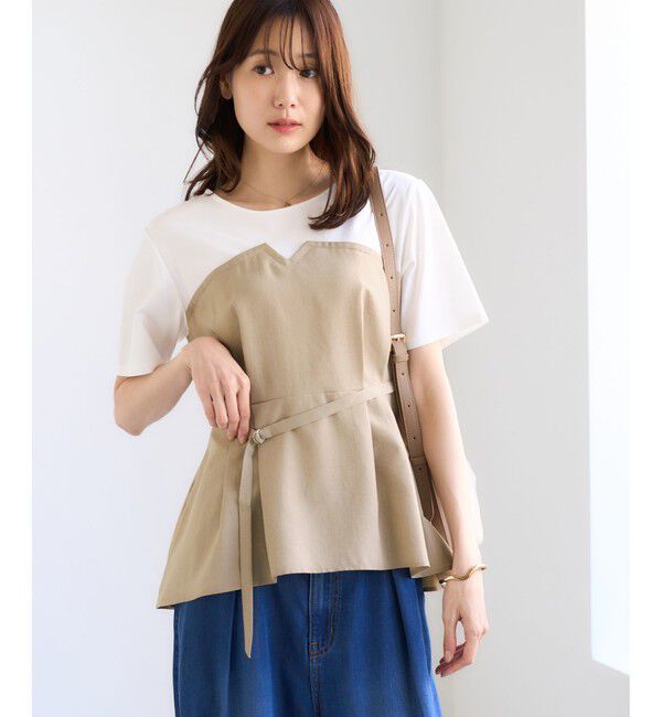 Rope&rsquo;Picnic「【ちゃんと+かわいい保証】エアリーリネンライク ドッキングカットトップス/UVケア」|Tシャツ・カットソー|