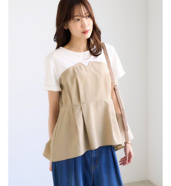 Rope&rsquo;Picnic「【ちゃんと+かわいい保証】エアリーリネンライク ドッキングカットトップス/UVケア」|Tシャツ・カットソー|
