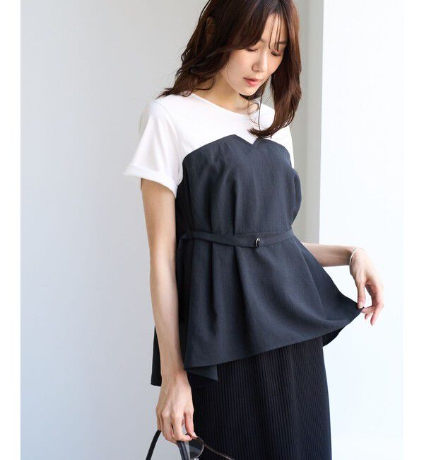 Rope&rsquo;Picnic「【ちゃんと+かわいい保証】エアリーリネンライク ドッキングカットトップス/UVケア」|Tシャツ・カットソー|