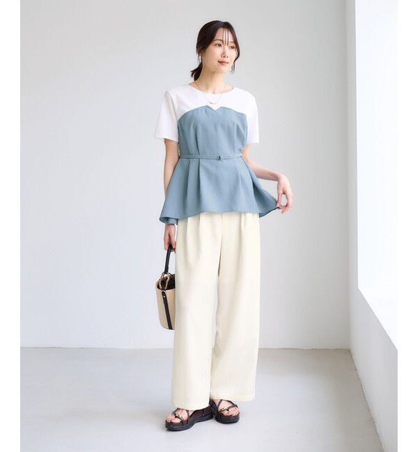 Rope&rsquo;Picnic「【ちゃんと+かわいい保証】エアリーリネンライク ドッキングカットトップス/UVケア」|Tシャツ・カットソー|