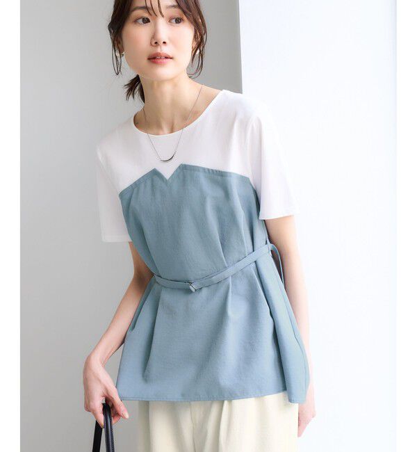 Rope&rsquo;Picnic「【ちゃんと+かわいい保証】エアリーリネンライク ドッキングカットトップス/UVケア」|Tシャツ・カットソー|