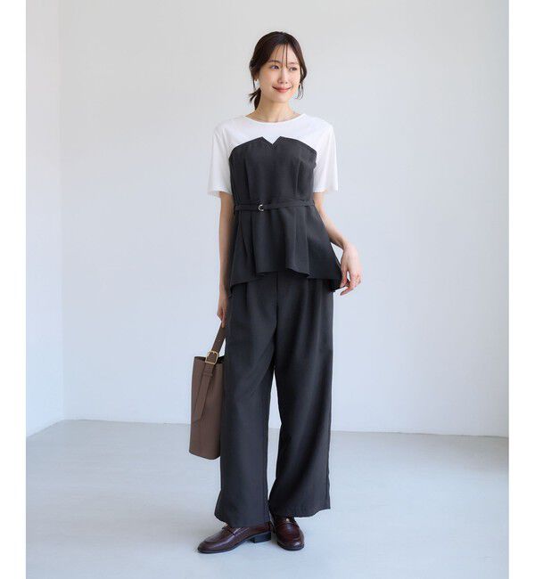 Rope&rsquo;Picnic「【ちゃんと+かわいい保証】エアリーリネンライク ドッキングカットトップス/UVケア」|Tシャツ・カットソー|