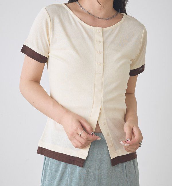  「B バイカラーヘンリーTOPS」|その他|アイボリー