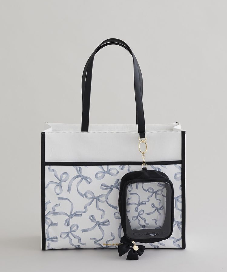 Maison de FLEUR「【A4対応】リボンプリントスクエアトートバッグ」|トートバッグ|