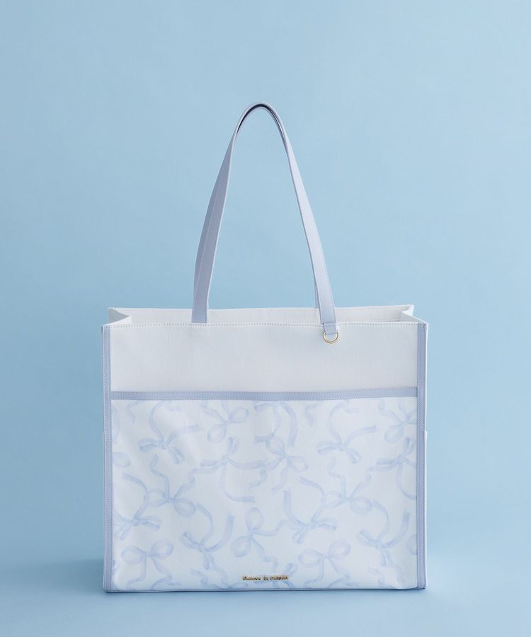 Maison de FLEUR「【A4対応】リボンプリントスクエアトートバッグ」|トートバッグ|ライトブルー
