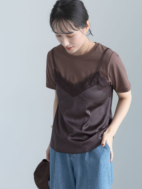 Te chichi「サテンキャミドッキングTシャツ」|Tシャツ・カットソー|ブラウン