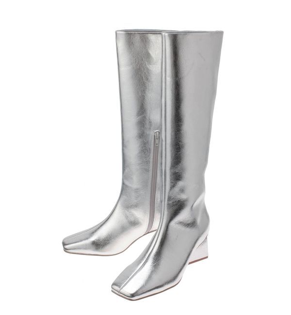 ELENDEEK「SQUARE LONG BOOTS」|ロングブーツ|シルバー