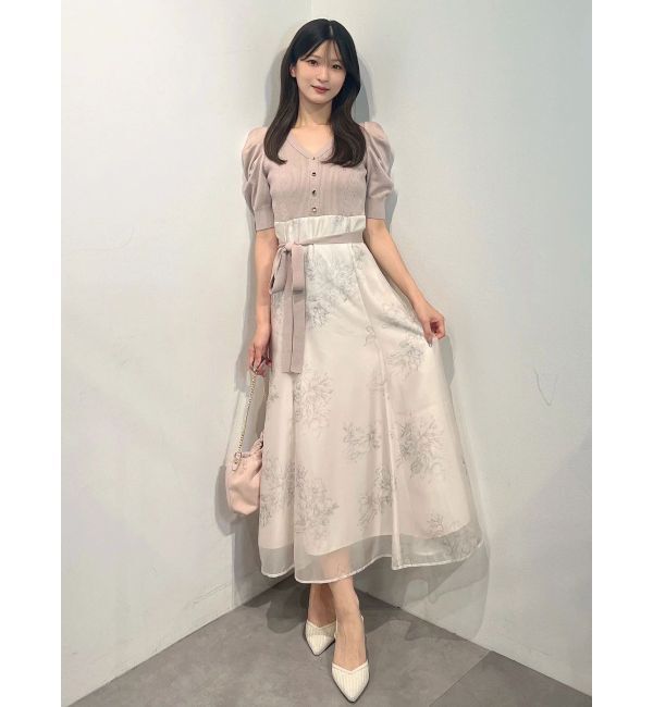 MERCURYDUO「花柄パワショルニットドッキングワンピース」|ワンピース|